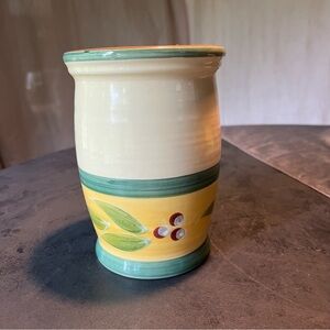 Vintage Crate & Barrel Container Vessel Vase Kitchen Utensils Olive Branch 7”